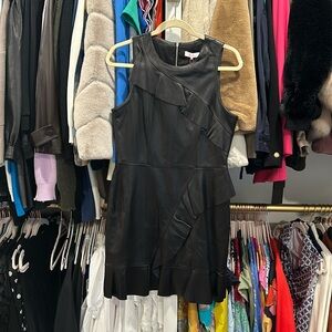 Parker black leather mini dress